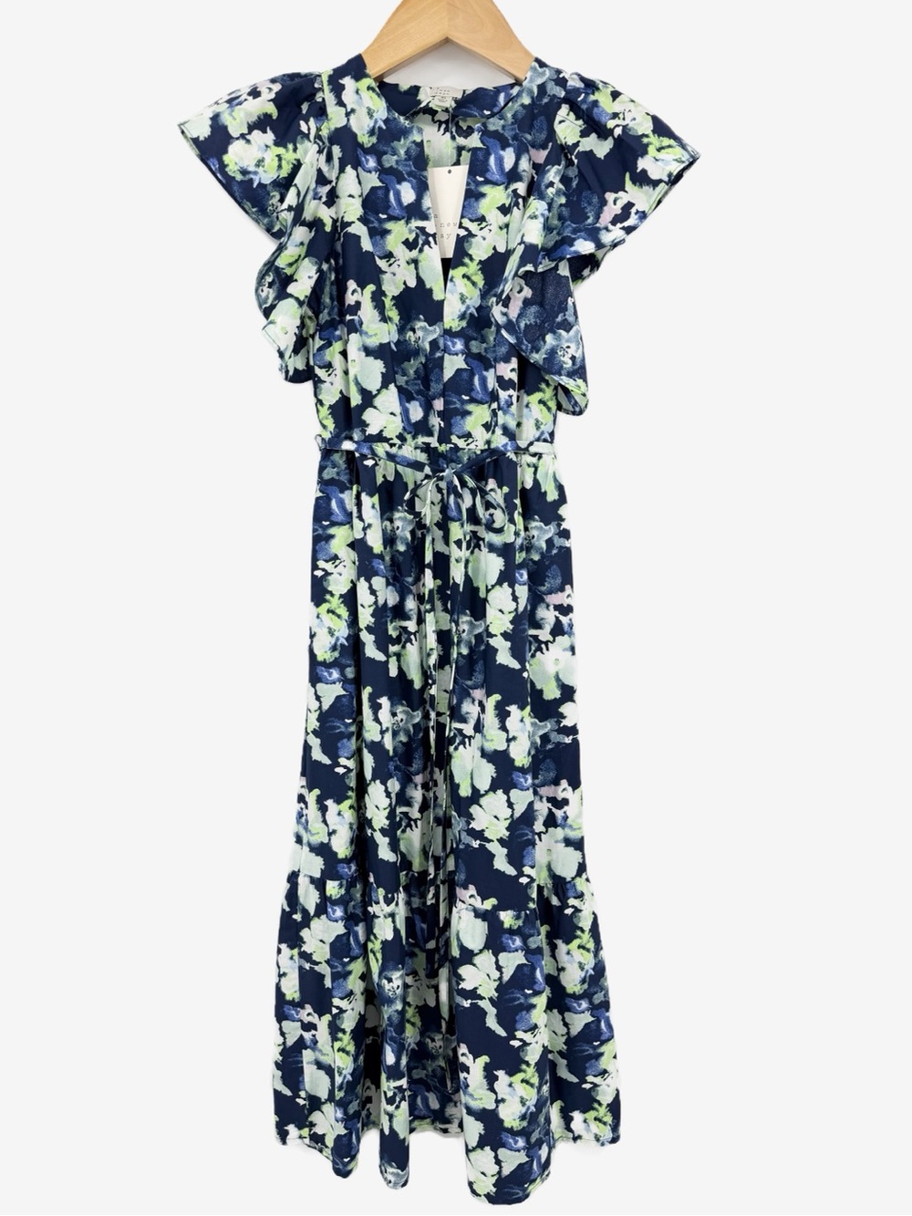 A New Day Navy Blue Floral Ruffle Sleeve Midi Dress XS NWT - Picture 2 of 13